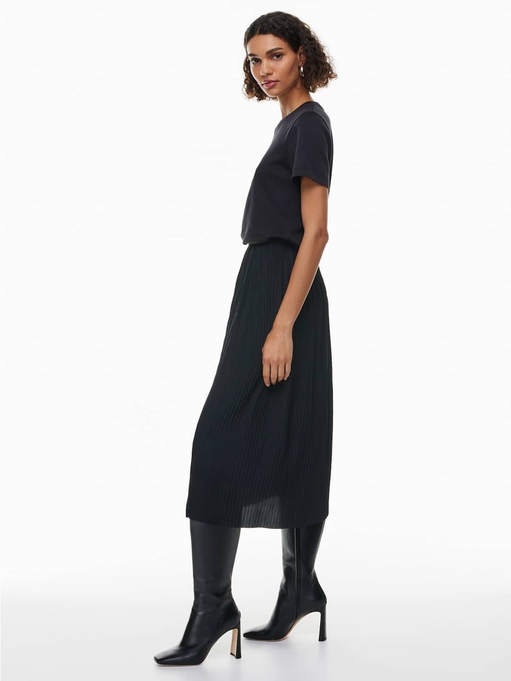 Wilfred Aritzia Black Pleated Midi Skirt - Elastic Waist Size Large